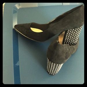 Chunky black suede heels